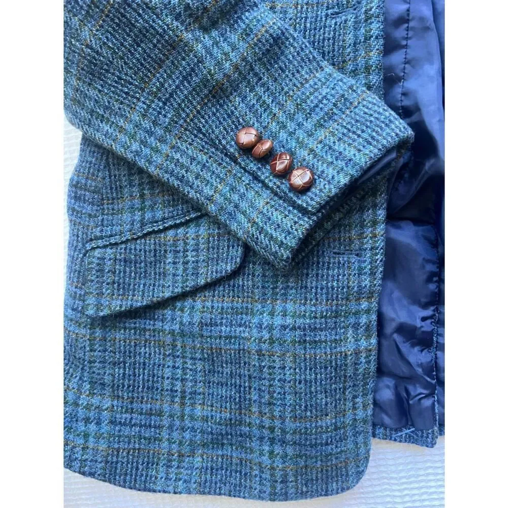 ORVIS Blue Plaid Petite 100% Wool Preppy Acdemia Blazer 14P